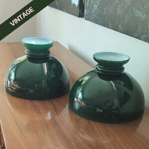 MCM Emerald Green Milk Glass Lamp Shades (Pair) EUC